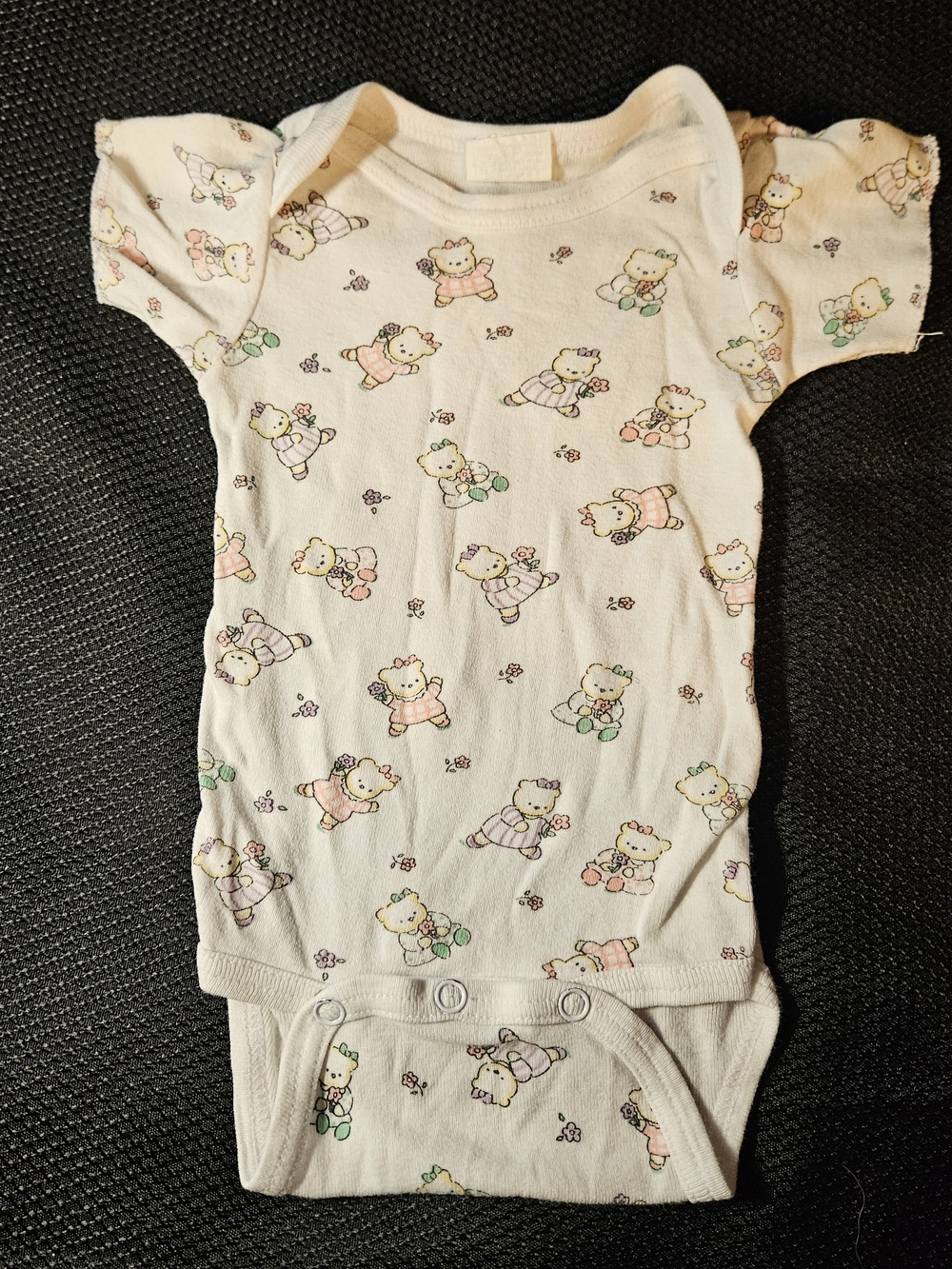 Cream Baby One Piece with Pastel Bear and Floral Print